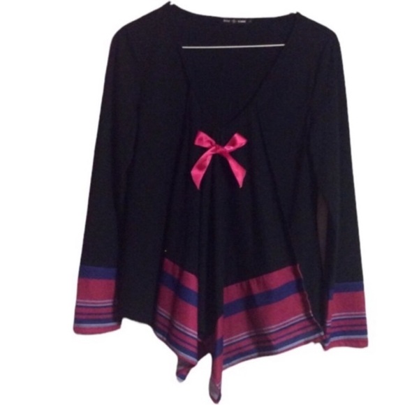 Bole Homme Tops - BOLE HOMME Black Long Sleeve BLOUSE With Pink BOW And Pink ACCENTS Size LARGE